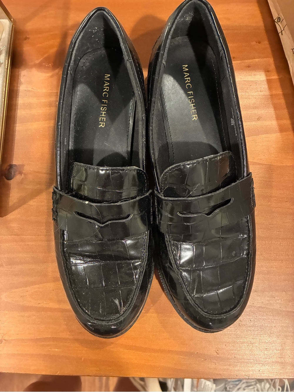Marc Fisher Women’s Black Croc-Embossed Penny Loafers